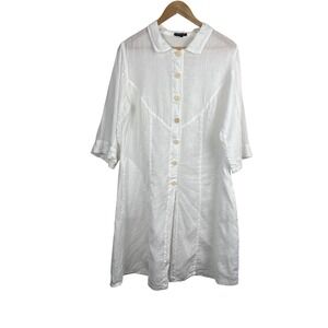 Grizas White 100% Linen Button Tunic Shirt Dress Womens Large Lithuania